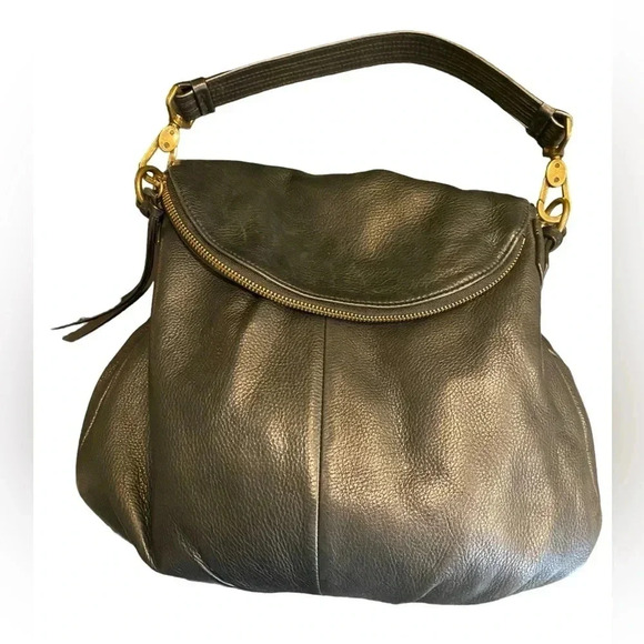 Margot black leather hobo bag. Short and long removable straps - Picture 1 of 7